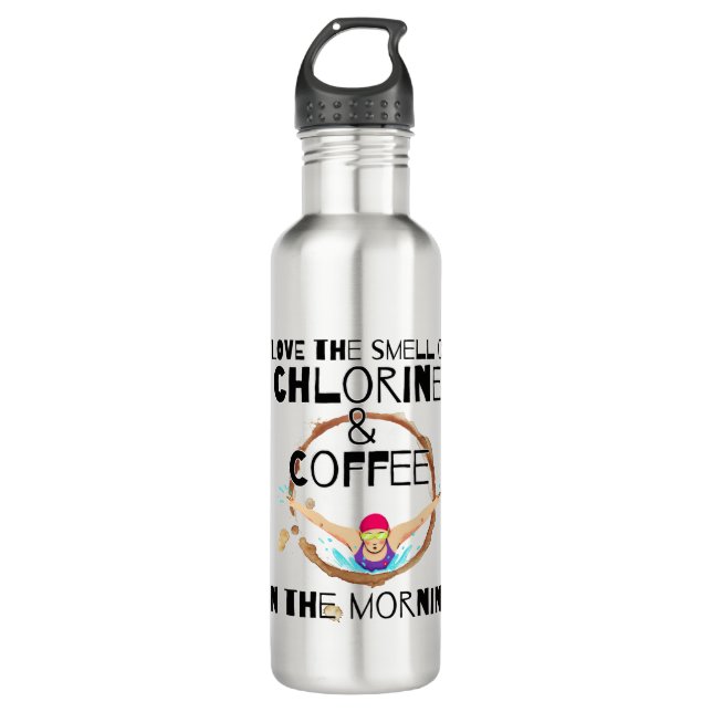 Botella De Agua Me encanta el olor de Cloro y Café. (Anverso)