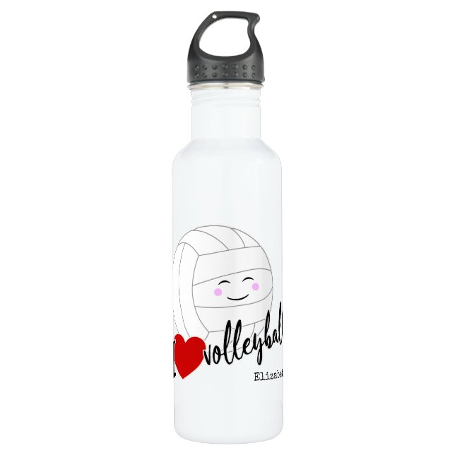 Botella De Agua Me encanta el voleibol feliz chica kawaii (Anverso)