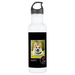 Botella De Agua Me encanta mi perro, foto Personalizado - Amantes 