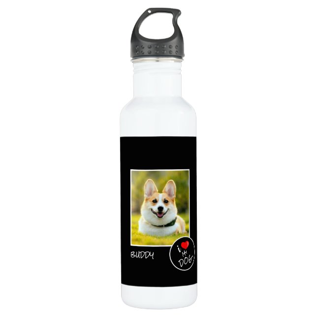 Botella De Agua Me encanta mi perro, foto Personalizado - Amantes  (Anverso)