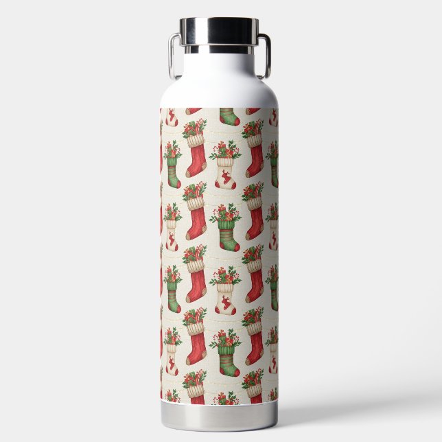 Botella De Agua Medias de Navidad Patrón Continuo (Delantero)
