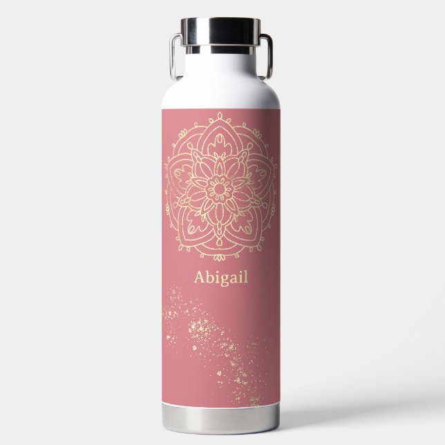 Botella De Agua Medición de oro rosa Rosa de Mandala personalizada (Delantero)