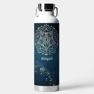 Botella De Agua Meditación personalizada de Mandala azul y oro