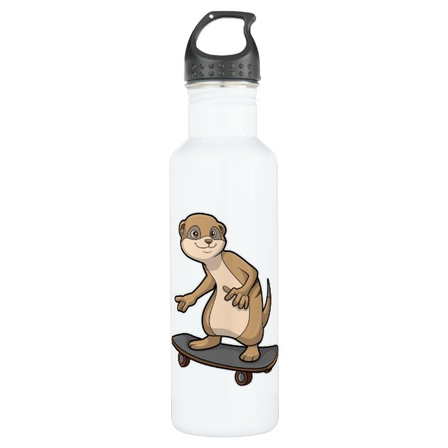 Botella De Agua Meerkat como Skater con Skateboard (Anverso)