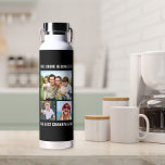 Botella De Agua Mejor abuelo jamás 3 foto negro<br><div class="desc">Dale al mejor abuelo de la historia un regalo divertido con esta personalizado 3 botella de agua negra con fotos de sus nietos y su familia,  "Esta bebida pertenece al mejor abuelo de la historia" en la moderna tipografía blanca.</div>