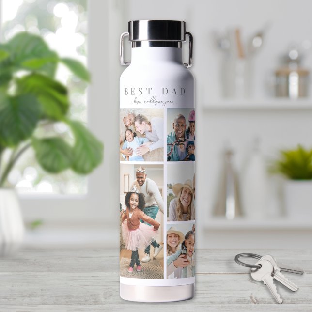 Botella De Agua Mejor Collage de fotos de papá (Best Dad Photo Collage Water Bottle)
