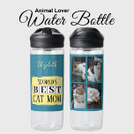Botella De Agua Mejor madre de gato 4 foto nombre amarillo azul<br><div class="desc">¿Buscando el regalo perfecto para la mejor mamá gata del mundo? ¡Esta botella de agua de personalizable es una elección atractiva! Con sus divertidos diseños felinos, es la manera ideal para que cualquier amante de los animales se quede hidratado mientras muestra su orgullo de gatito. Intercambie las cuatro fotos con...</div>