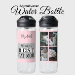Botella De Agua Mejor madre de gato 4 foto nombre gris rosa<br><div class="desc">¿Buscando el regalo perfecto para la mejor mamá gata del mundo? ¡Esta botella de agua de personalizable es una elección atractiva! Con sus divertidos diseños felinos, es la manera ideal para que cualquier amante de los animales se quede hidratado mientras muestra su orgullo de gatito. Intercambie las cuatro fotos con...</div>