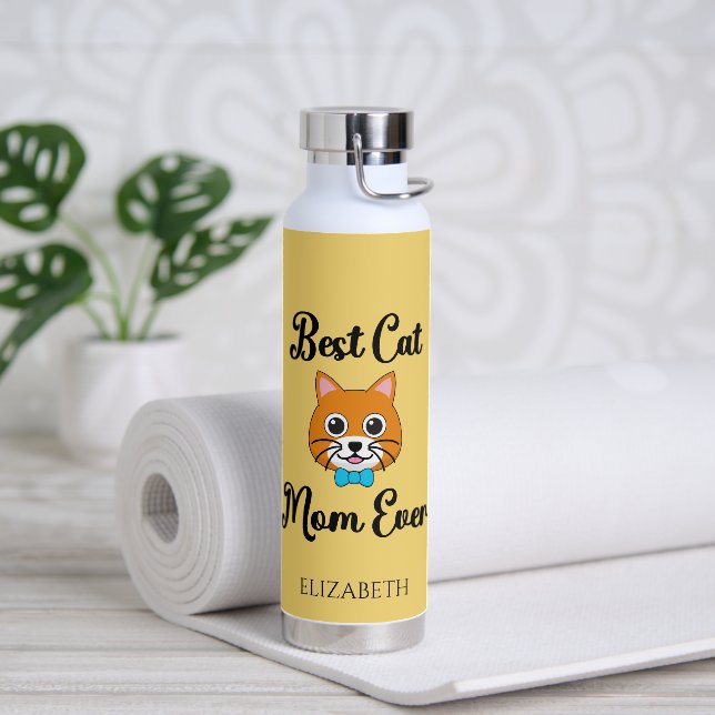 Botella De Agua Mejor Madre Gata Personalizada (Yoga)