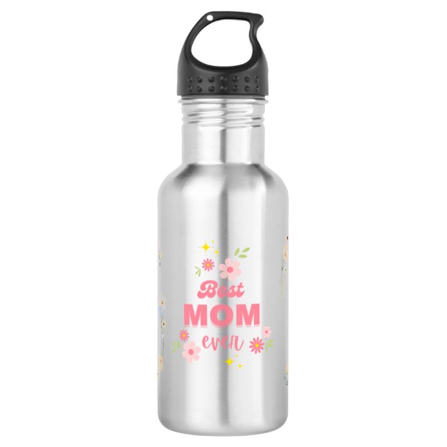 Botella De Agua 🌸 mejor mamá de la historia Floral y pasteles (Anverso)