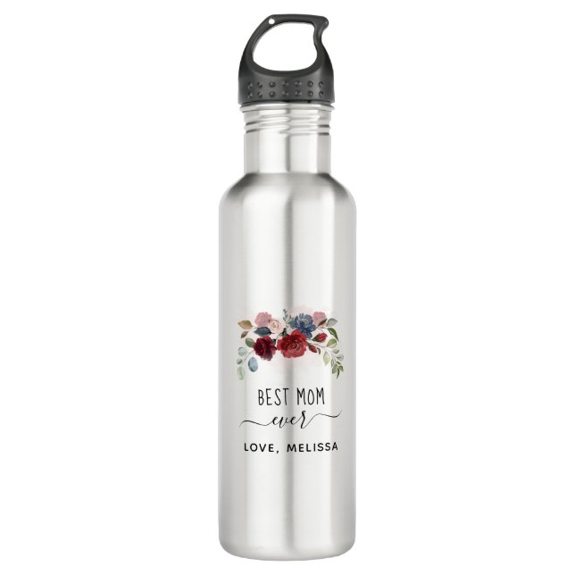 Botella De Agua Mejor Mamá Día de la Madre Floral Personalizada (Anverso)