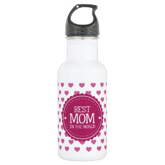 Botella De Agua Mejor mamá en el mundo de los corazones rosados y