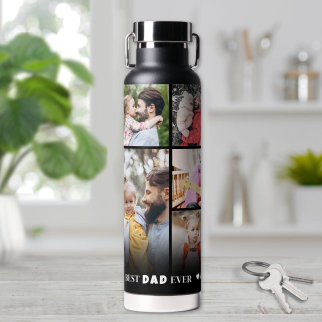 Botella De Agua Mejor Padre Collage de fotos de Papá Personalizado (Personalized Best Dad Photo Collage Father Water Bottle )