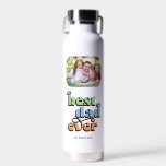 Botella De Agua Mejor Papa jamás retro texto 2 fotos<br><div class="desc">¡Esta botella de agua es un regalo perfecto para papá! El diseño presenta dos fotos con esquinas redondeadas y texto retro "mejor padre de la historia". Personaliza con los nombres de los niños.</div>