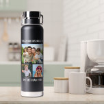 Botella De Agua Mejor Papá Nunca 3 Foto Negro<br><div class="desc">Dale al mejor papá un regalo divertido con esta botella de agua negra de foto de 3 personalizados. Fácilmente personalizable con 3 fotos familiares favoritas. Puedes personalizar "Esta bebida pertenece a" y "Mejor papá nunca" a algo similar en longitud (por ejemplo, "El mejor papá del mundo") y si se llama...</div>