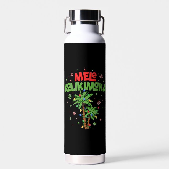 Botella De Agua Mele Kalikimaka Navidades hawaianos con luz de árb (Delantero)