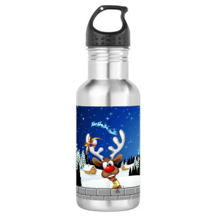 Botella De Agua Meme Divertido de Navidad de Reno Mirando