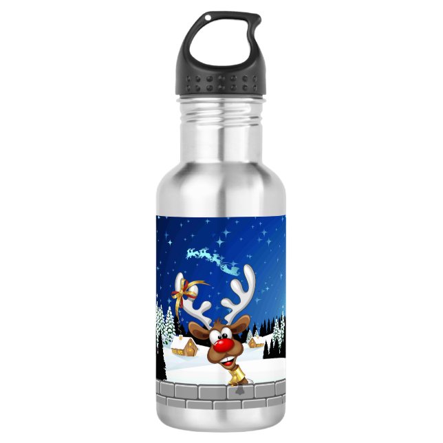 Botella De Agua Meme Divertido de Navidad de Reno Mirando (Anverso)