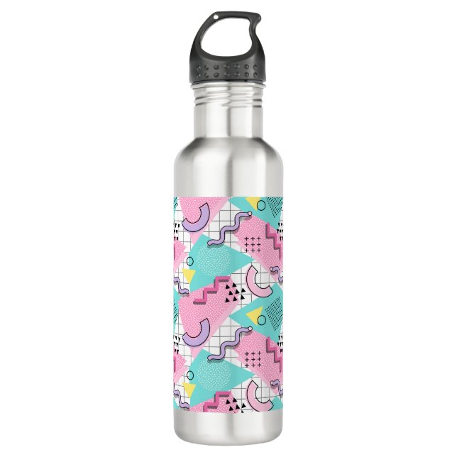 Botella De Agua Memphis de 80's Turquesa rosa activo (Anverso)