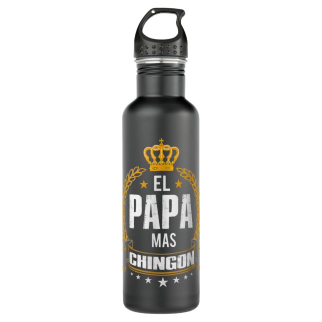 Botella De Agua Mens El Papa Mas Chingon - El mejor y gracioso pap (Anverso)
