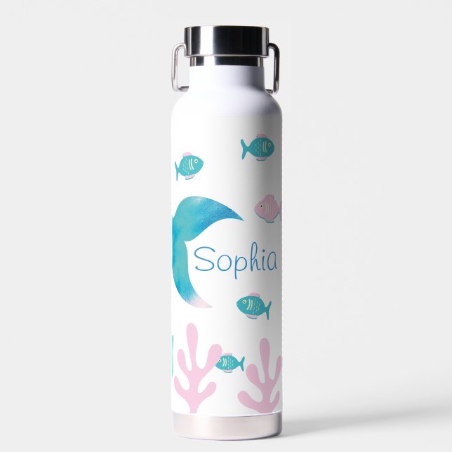 Botella De Agua Mermaid Under the Sea Pastel Pink Blue  (Delantero)