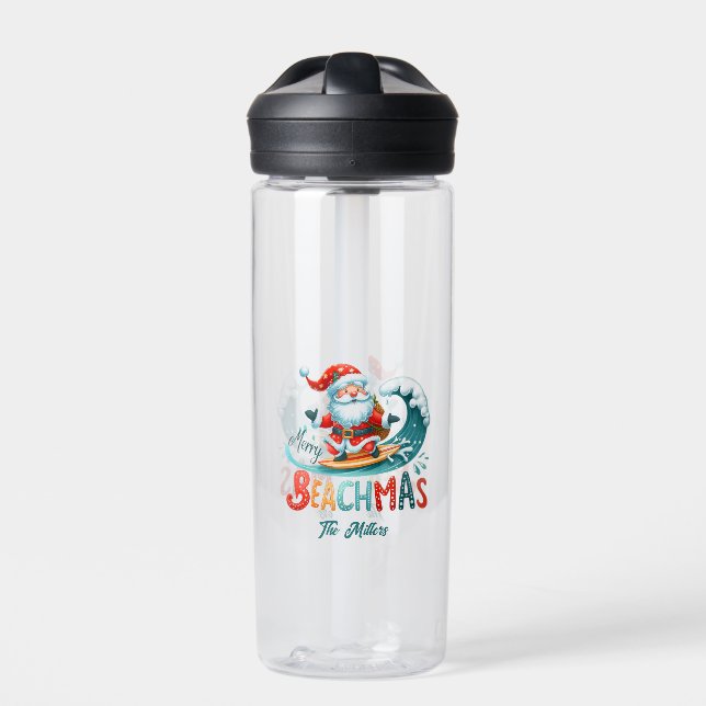 Botella De Agua Merry Beachmas Santa Surfing Retro Design (Delante)