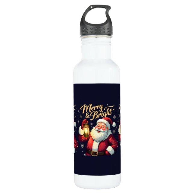 Botella De Agua Merry Bright Santa Holding Lantern Illustration (Anverso)
