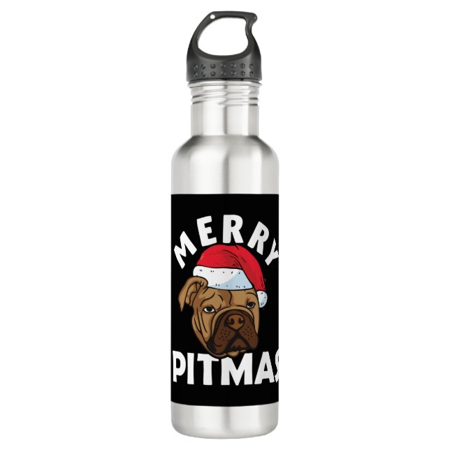 Botella De Agua Merry Pitmas Pitbull Perro Navidades feos Sweater  (Anverso)