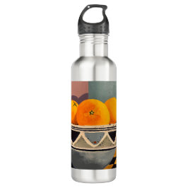 Botella de agua metalizado con diseño de naranjas