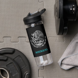 Botella De Agua México Gimnasio y escudo de armas mexicano/bandera