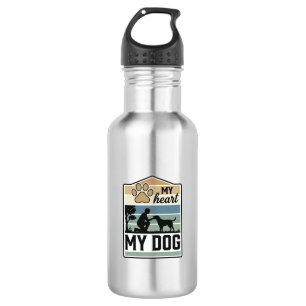 Botella De Agua Mi corazón mi perro grabado vintage diseño amante 