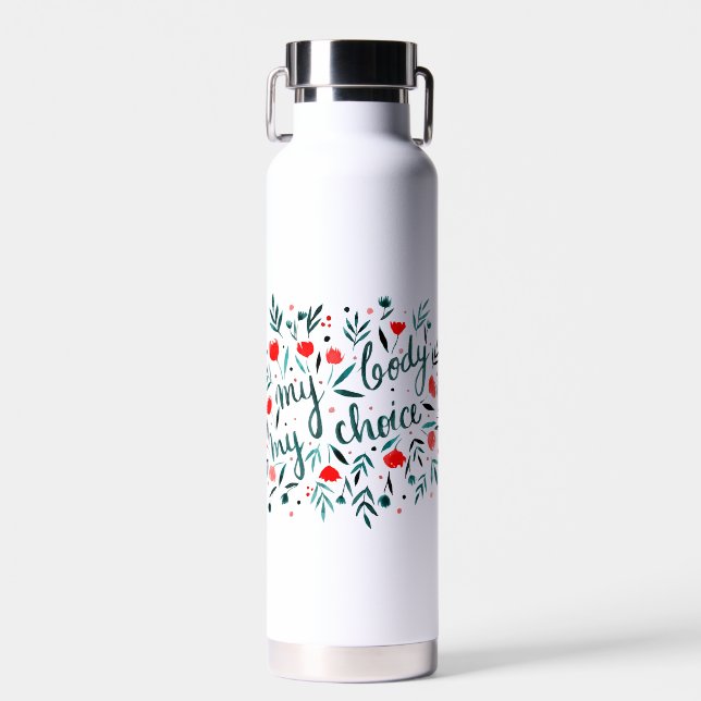 Botella De Agua Mi cuerpo, mi elección - flores rojas (Delantero)