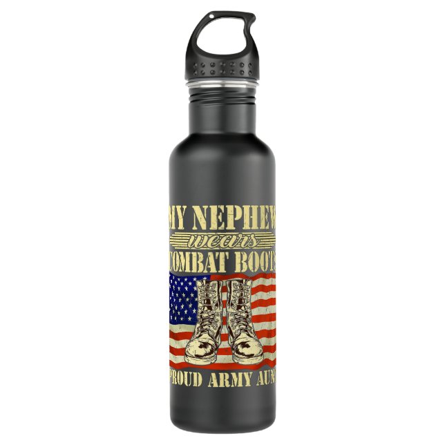 Botella De Agua Mi sobrino usa botes de combate del ejército orgul (Anverso)