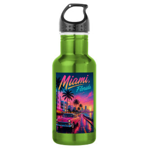 Botella De Agua Miami Florida Retro Neon Atardecer Viaje