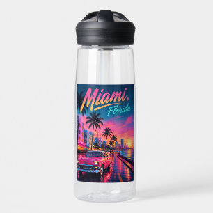Botella De Agua Miami Florida Retro Neon Atardecer Viaje