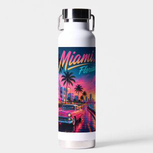 Botella De Agua Miami Florida Retro Neon Atardecer Viaje