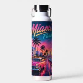 Botella De Agua Miami Florida Retro Neon Atardecer Viaje