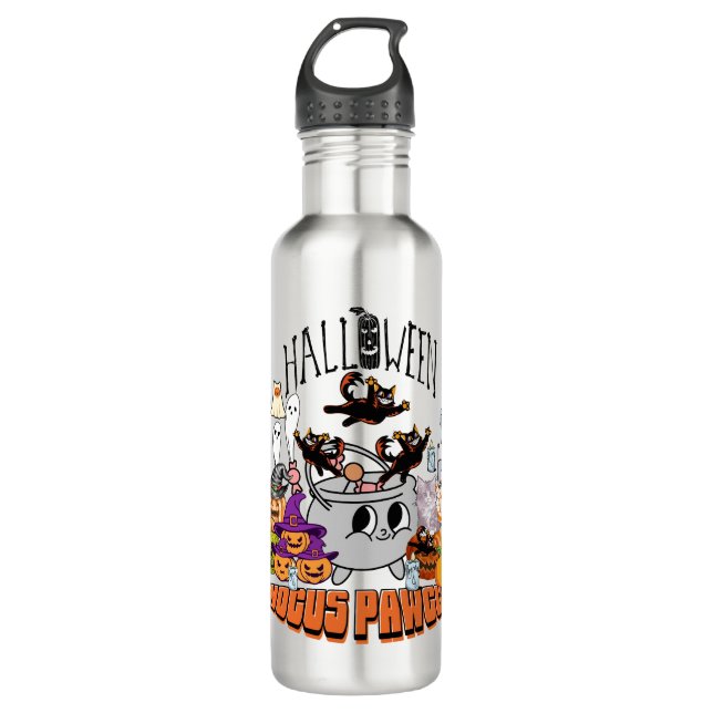 Botella De Agua Mikitiez gato negro espeluznante halloween vibra g (Anverso)