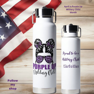 Botella De Agua Militar - Niño Militar Morado Personalizado