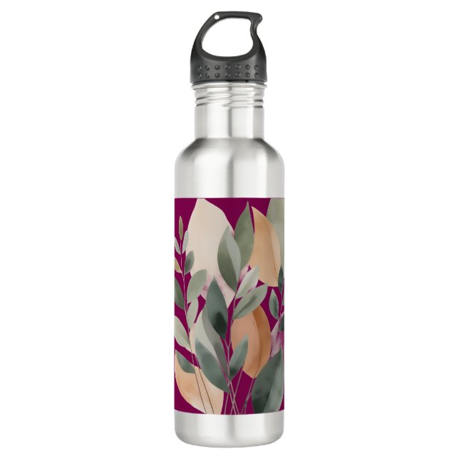 Botella De Agua Minimal Botanical Leaf Pattern (Anverso)