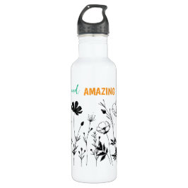 Botella De Agua Minimalist Floral Outline Design with Colorful Mot
