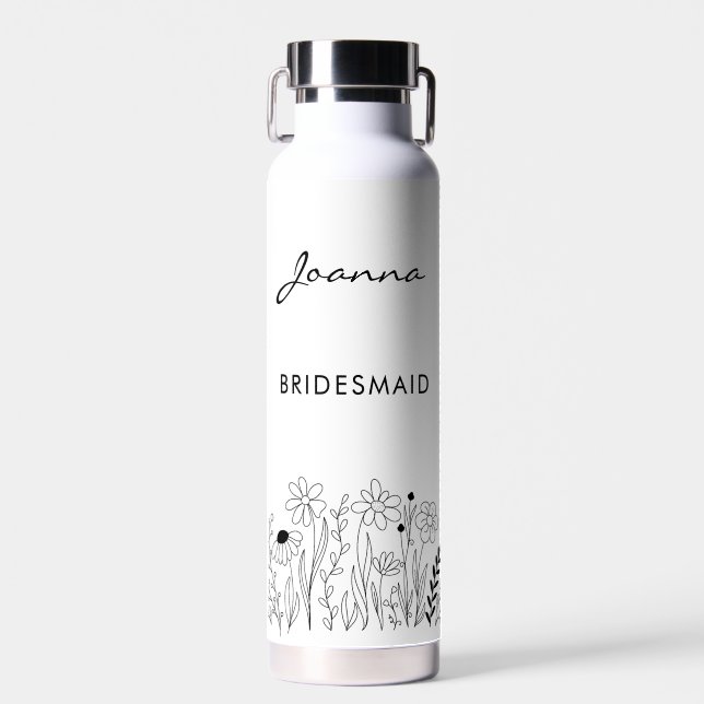 Botella De Agua Minimalist Wildflower Cute Bridesmaid (Delantero)
