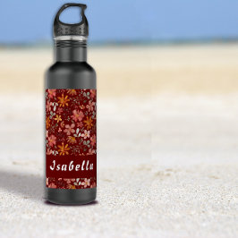 Botella De Agua Minimalista boho acuarela flor rojo