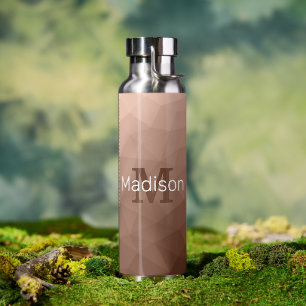 Botella De Agua Mocha Patrón de malla geométrica marrón Monograma