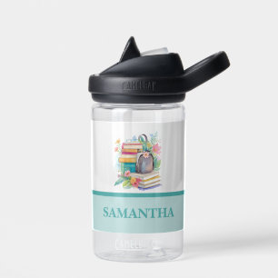 Botella De Agua Mochila de libros y flores de acuarela colorida