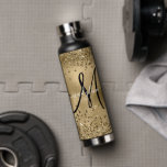 Botella De Agua Moda Black Gold Purpurinas Monograma Nombre<br><div class="desc">Moda Black Gold Purpurinas Monograma Nombre</div>