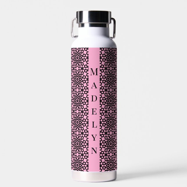 Botella De Agua Moda Bubblegum Patrón Geométrico Rosa y Negro (Delantero)