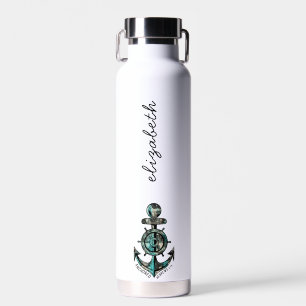 Botella De Agua Moda con nombre de imagen náutica religiosa negra 