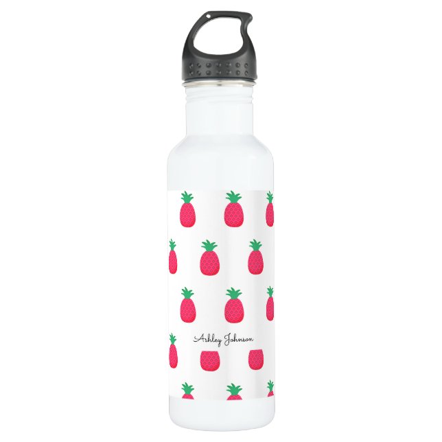Botella De Agua Moda de patrón de piña blanca rosa (Anverso)