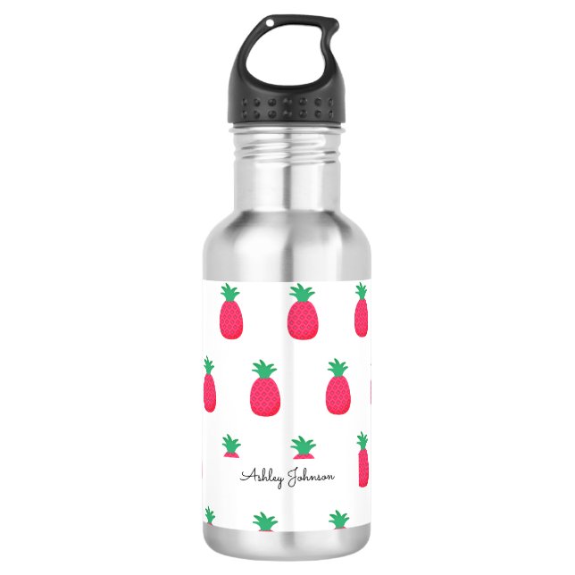 Botella De Agua Moda de patrón de piña blanca rosa (Anverso)